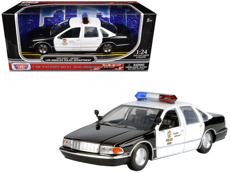 1993 Chevrolet Caprice Police Car "LAPD (Los Angeles Police Department)" Black and White "Law Enforcement and Public Service" Series 1/24 Diecast Model Car by Motormax-Motormax-ModelCars.com