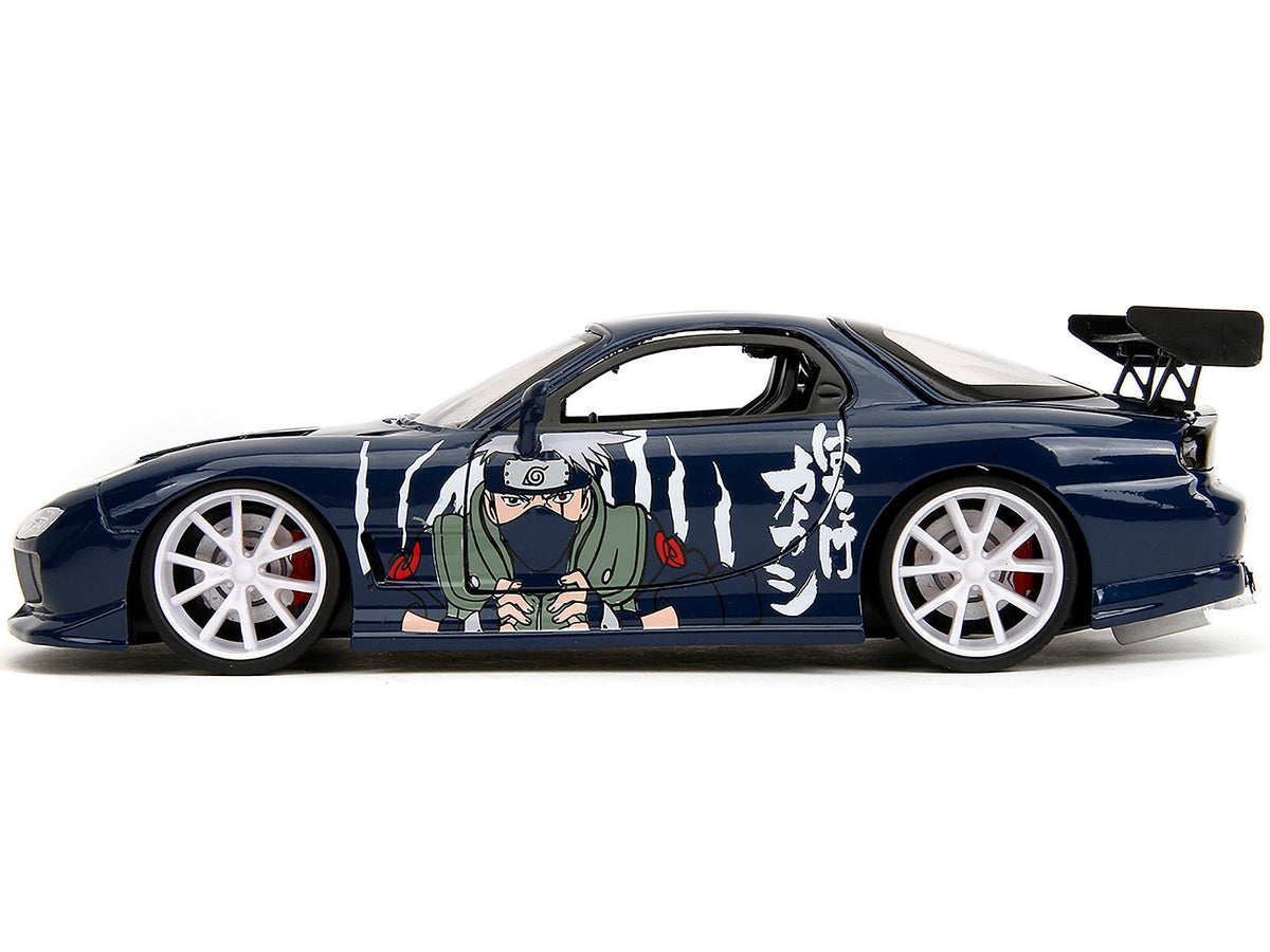 1993 Mazda RX-7 Dark Blue with Graphics and Kakashi Hatake Diecast Figure "Naruto Shippuden" (2009-2017) TV Series "Anime Hollywood Rides" Series 1/24 Diecast Model Car by Jada-Jada-ModelCars.com