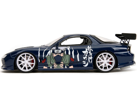 1993 Mazda RX-7 Dark Blue with Graphics and Kakashi Hatake Diecast Figure "Naruto Shippuden" (2009-2017) TV Series "Anime Hollywood Rides" Series 1/24 Diecast Model Car by Jada-Jada-ModelCars.com