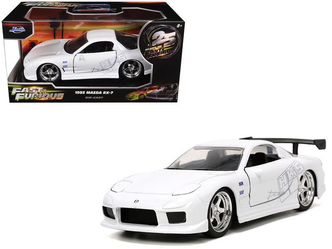 1993 Mazda RX-7 "HKS" White "The Fast and the Furious" (2001) Movie "25 Years of Fast & Furious" Series 1/32 Diecast Model Car by Jada-Jada-ModelCars.com