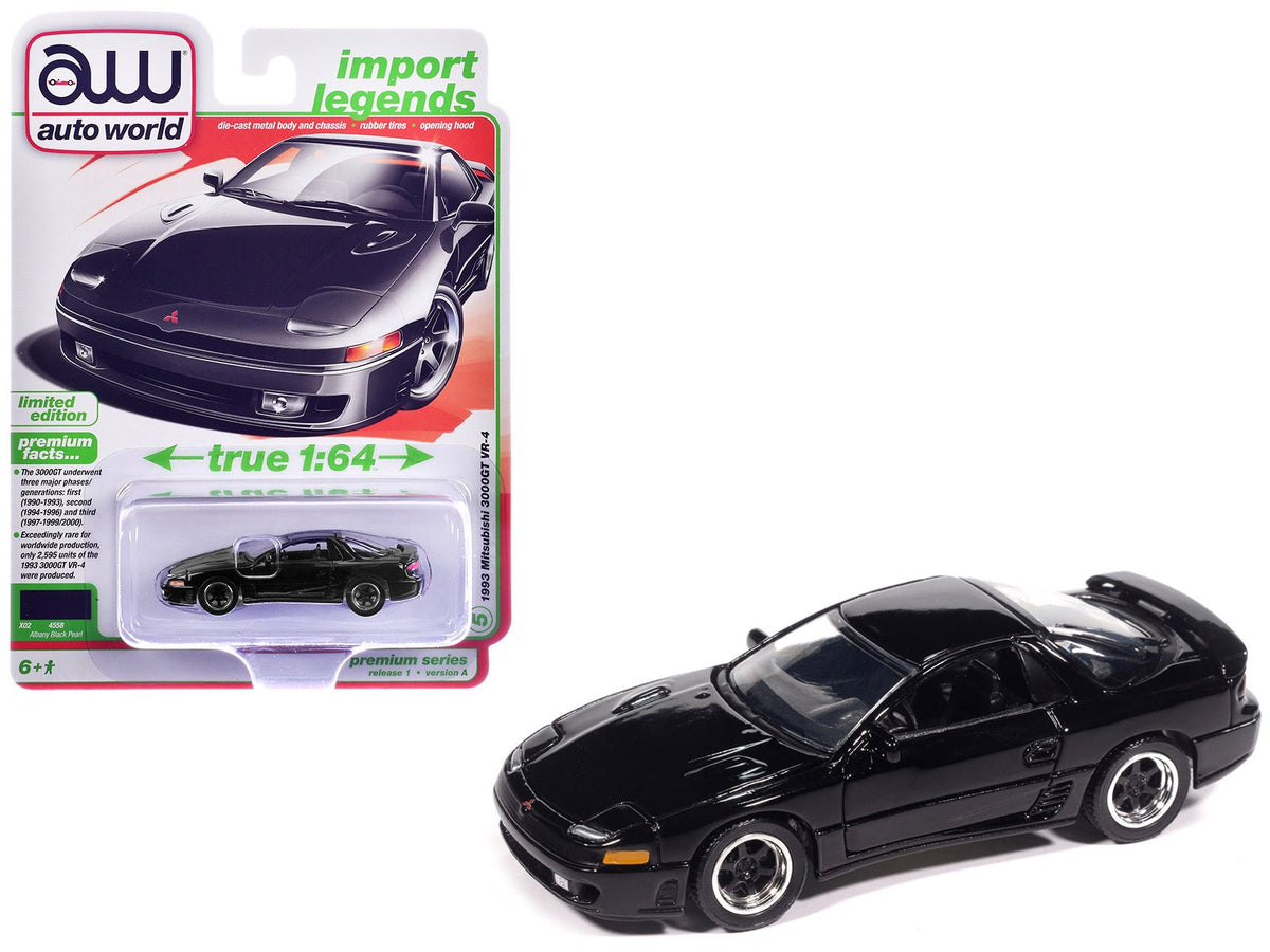 1993 Mitsubishi 3000GT VR-4 Albany Black Pearl "Import Legends" Series 1/64 Diecast Model Car by Auto World-Autoworld-ModelCars.com