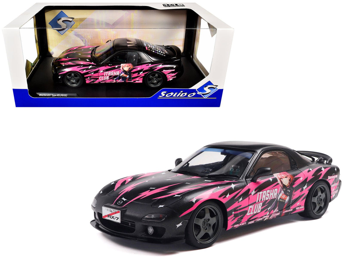 1994 Mazda RX7 (FDRS) RHD (Right Hand Drive) "Itasha Club" Black Metallic with Pink Graphics 1/18 Diecast Model Car by Solido-Solido-ModelCars.com