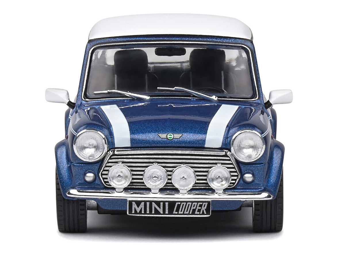 1994 Mini Cooper Sport Tahiti Blue Metallic with White Top and Stripes 1/43 Diecast Model Car by Solido-Solido-ModelCars.com