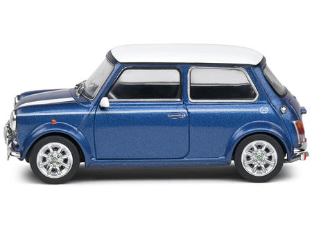 1994 Mini Cooper Sport Tahiti Blue Metallic with White Top and Stripes 1/43 Diecast Model Car by Solido-Solido-ModelCars.com