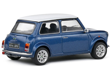 1994 Mini Cooper Sport Tahiti Blue Metallic with White Top and Stripes 1/43 Diecast Model Car by Solido-Solido-ModelCars.com