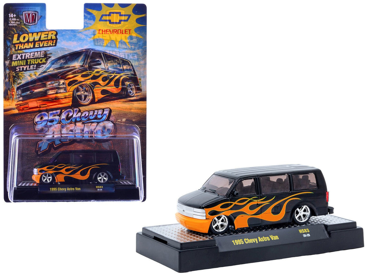 1995 Chevrolet Astro Van Black with Orange Flames Limited Edition to 12804 pieces Worldwide 1/64 Diecast Model Car by M2 Machines-M2-ModelCars.com