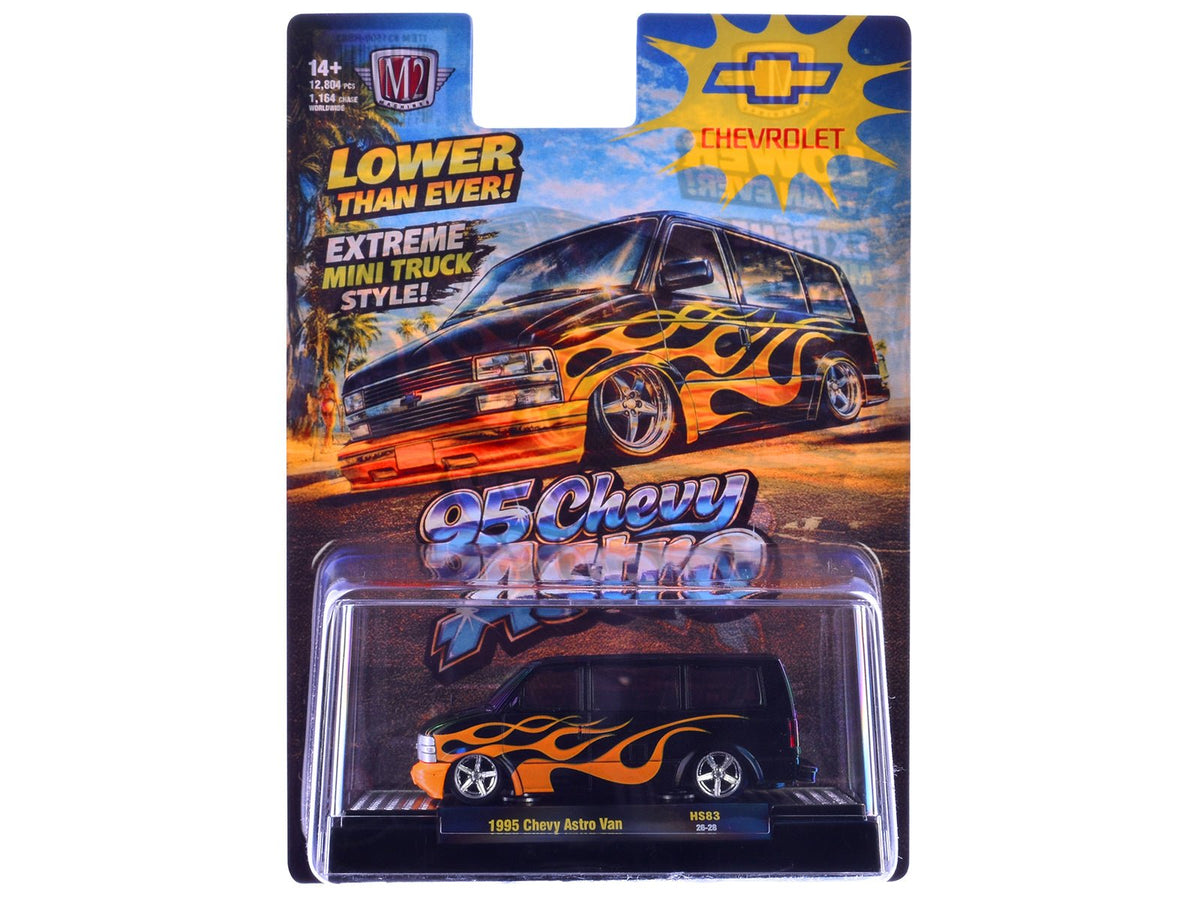 1995 Chevrolet Astro Van Black with Orange Flames Limited Edition to 12804 pieces Worldwide 1/64 Diecast Model Car by M2 Machines-M2-ModelCars.com