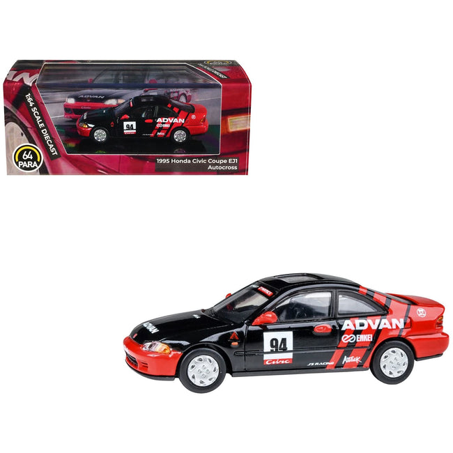 1995 Honda Civic Coupe EJ1 #94 "Autocross - ADVAN" Black and Red 1/64 Diecast Model Car by Paragon-Paragon-ModelCars.com