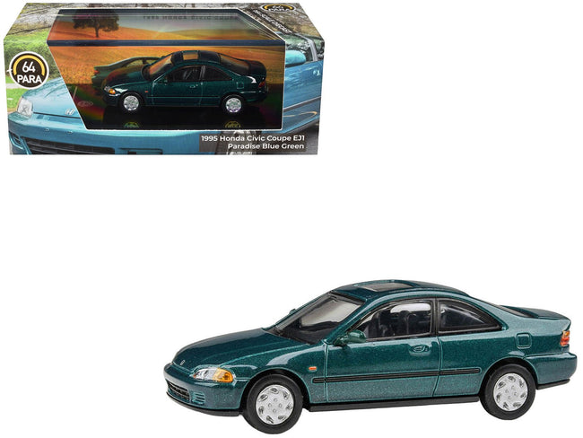1995 Honda Civic Coupe EJ1 Paradise Blue Green Metallic with Sunroof 1/64 Diecast Model Car by Paragon Models-Paragon-ModelCars.com