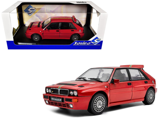 1995 Lancia Delta HF Integrale Edizione Finale Red with Stripes 1/18 Diecast Model Car by Solido-Solido-ModelCars.com