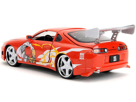 1995 Toyota Supra Red with Graphics and Saitama Diecast Figure "One Punch Man" (2015-2019) TV Series 1/24 Diecast Model by Jada-Jada-ModelCars.com