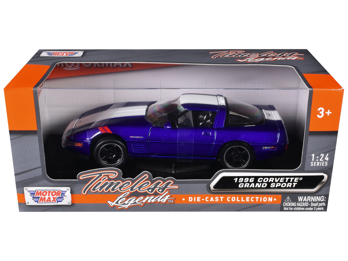 1996 Chevrolet Corvette Grand Sport Blue Metallic with White Stripes "Timeless Legends" Series 1/24 Diecast Model Car by Motormax-Motormax-ModelCars.com