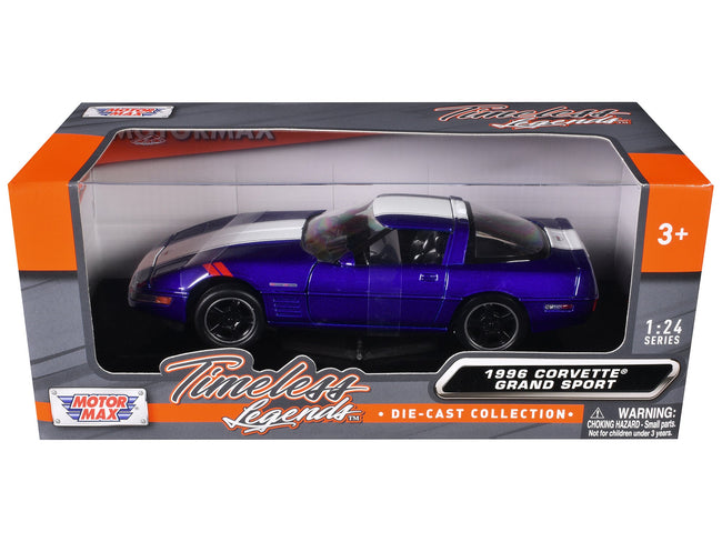 1996 Chevrolet Corvette Grand Sport Blue Metallic with White Stripes "Timeless Legends" Series 1/24 Diecast Model Car by Motormax-Motormax-ModelCars.com