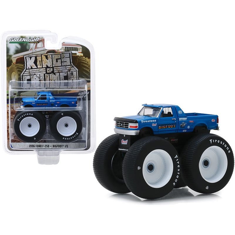 1996 Ford F - 250 Monster Truck "Bigfoot 5" Blue "Kings of Crunch" Series 4 1/64 Diecast Model Car by Greenlight - Greenlight - ModelCars.com
