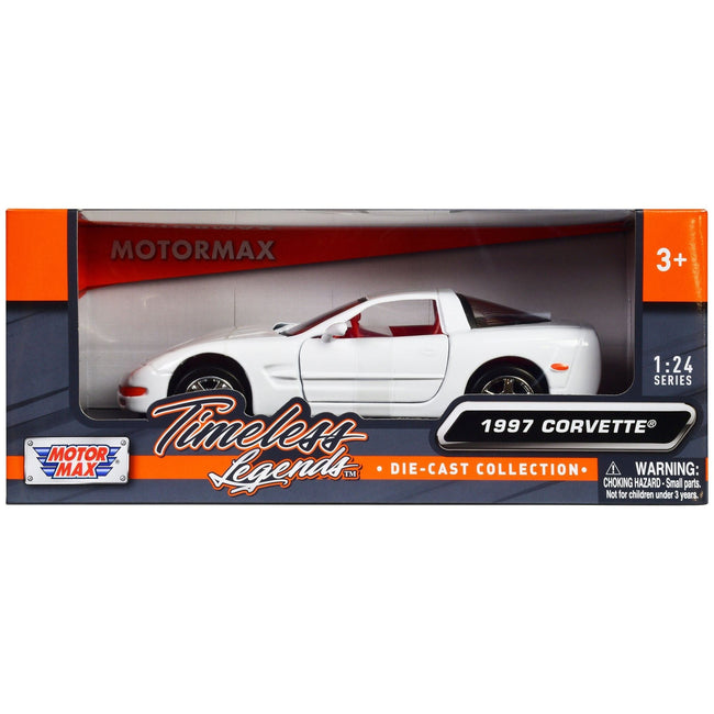 1997 Chevrolet Corvette C5 Coupe White with Red Interior "Timeless Legends" Series 1/24 Diecast Model Car by Motormax-Motormax-ModelCars.com
