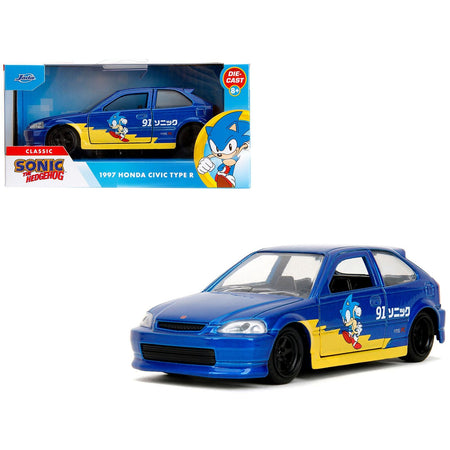 1997 Honda Civic Type R Blue Metallic with Graphics "Sonic the Hedgehog" (1991) Video Game "Hollywood Rides" Series 1/32 Diecast Model Car by Jada-Jada-ModelCars.com