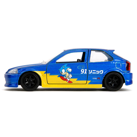 1997 Honda Civic Type R Blue Metallic with Graphics "Sonic the Hedgehog" (1991) Video Game "Hollywood Rides" Series 1/32 Diecast Model Car by Jada-Jada-ModelCars.com