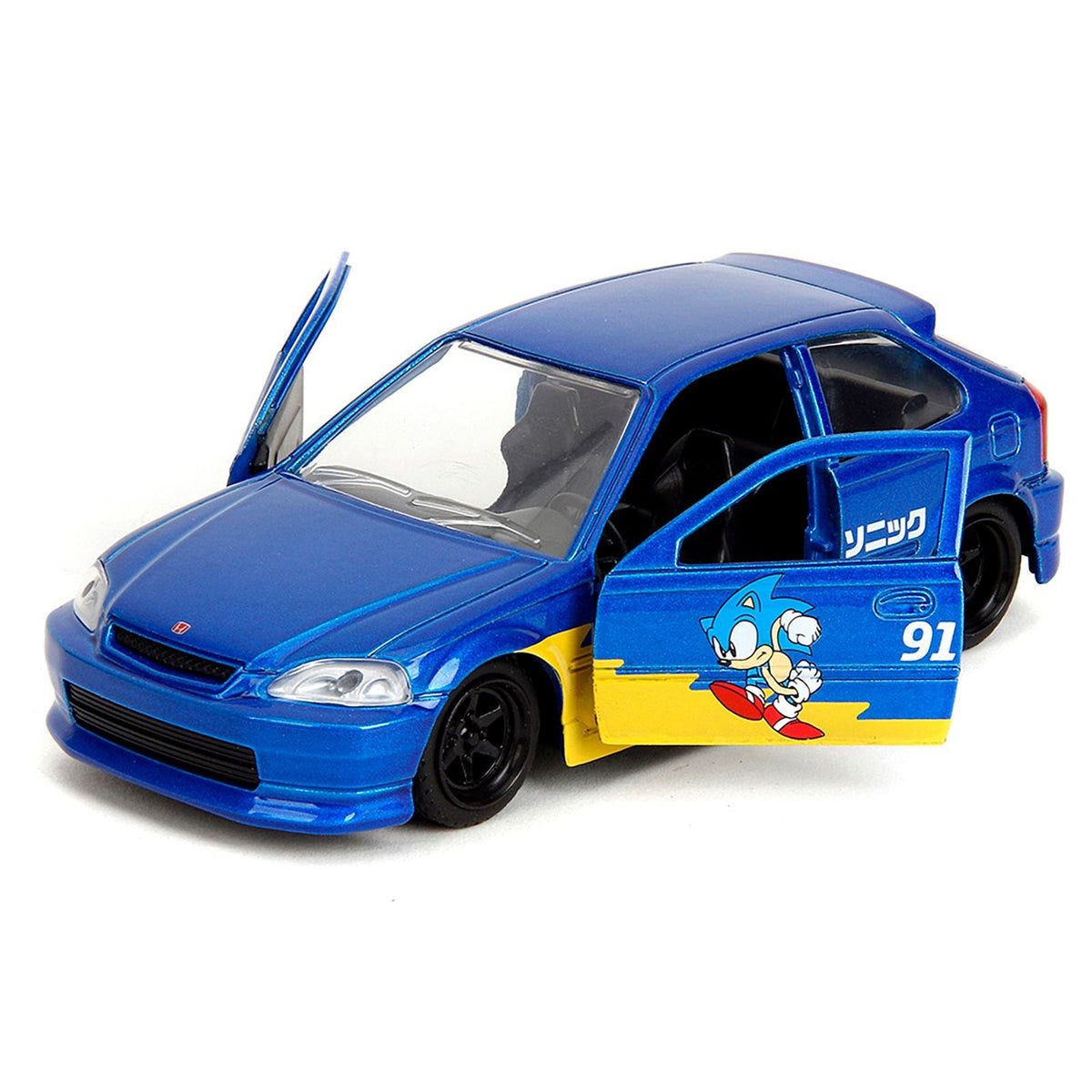 1997 Honda Civic Type R Blue Metallic with Graphics "Sonic the Hedgehog" (1991) Video Game "Hollywood Rides" Series 1/32 Diecast Model Car by Jada-Jada-ModelCars.com