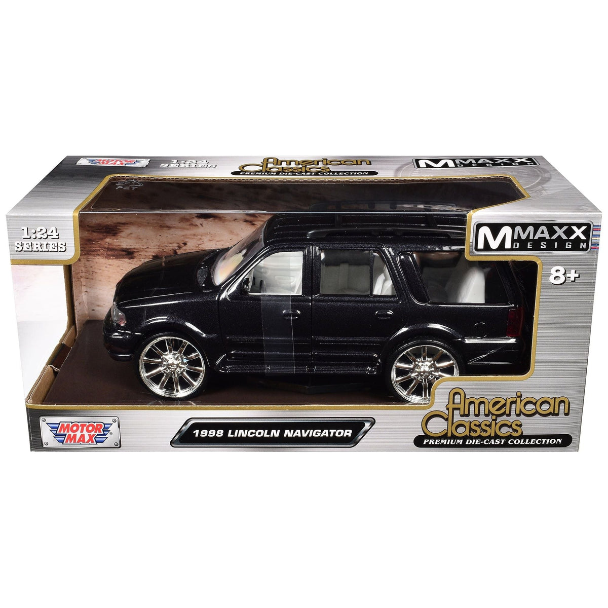 1998 Lincoln Navigator Black Metallic with White Interior "Maxx Design" "American Classics" Series 1/24 Diecast Model Car by Motormax-Motormax-ModelCars.com