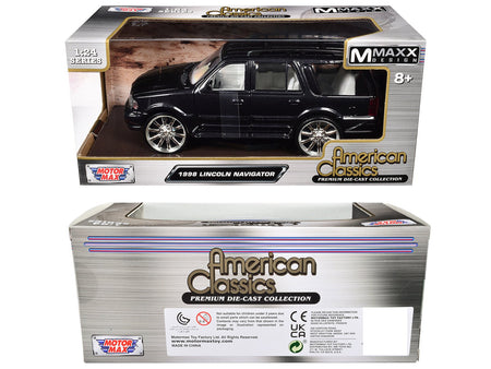 1998 Lincoln Navigator Black Metallic with White Interior "Maxx Design" "American Classics" Series 1/24 Diecast Model Car by Motormax-Motormax-ModelCars.com