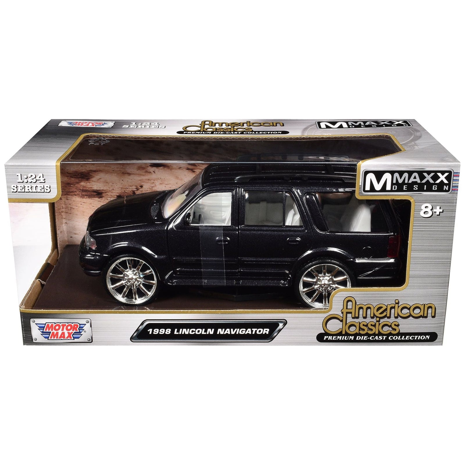 1998 Lincoln Navigator Black Metallic with White Interior "Maxx Design" "American Classics" Series 1/24 Diecast Model Car by Motormax - Motormax - ModelCars.com