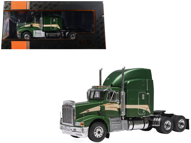 1998 Peterbilt 377 A/E Truck Tractor Green Metallic with Beige Stripes 1/43 Diecast Model by IXO Models-IXO-ModelCars.com