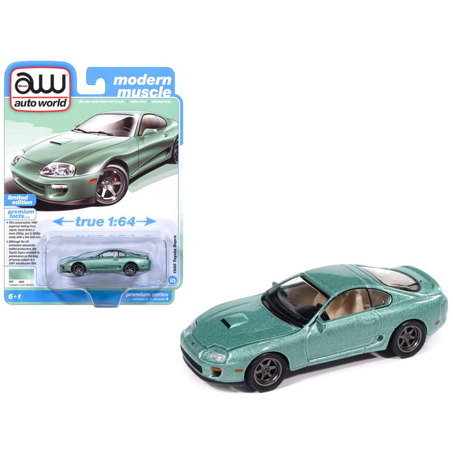 1998 Toyota Supra Caribbean Green Metallic "Modern Muscle" Series 1/64 Diecast Model Car by Auto World-Autoworld-ModelCars.com