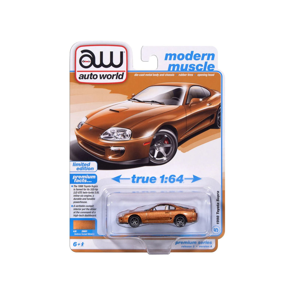 1998 Toyota Supra Sedona Sunset Bronze Metallic "Modern Muscle" Series 1/64 Diecast Model Car by Auto World-Autoworld-ModelCars.com