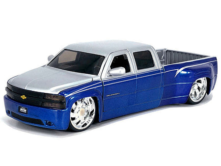 1999 Chevrolet Silverado Dually Pickup Truck Blue Metallic and Silver with Custom KMC Wheels "Just Trucks" Series 1/24 Diecast Model Car by Jada-Jada-ModelCars.com