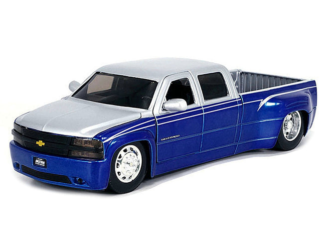 1999 Chevrolet Silverado Dually Pickup Truck Blue Metallic and Silver with Stock Wheels "Just Trucks" Series 1/24 Diecast Model Car by Jada-Jada-ModelCars.com