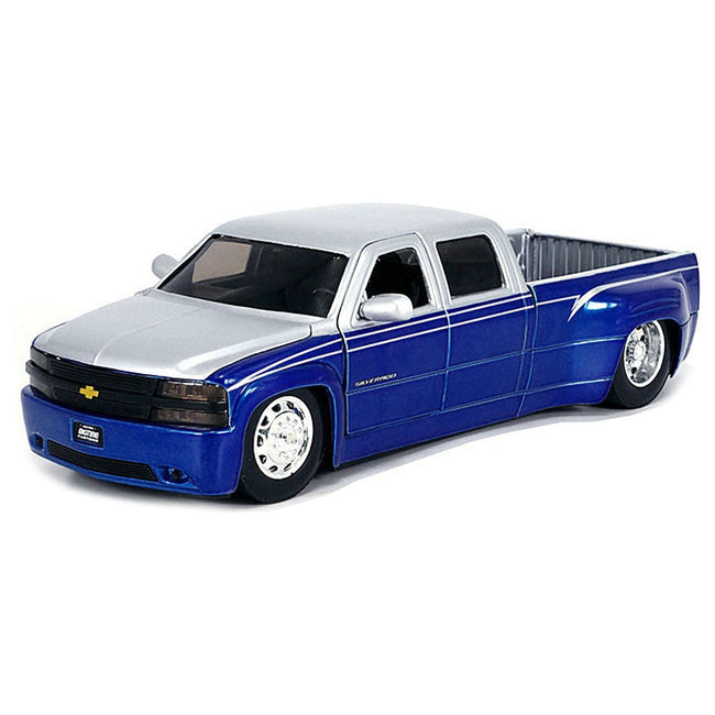 1999 Chevrolet Silverado Dually Pickup Truck Blue Metallic and Silver with Stock Wheels "Just Trucks" Series 1/24 Diecast Model Car by Jada - Jada - ModelCars.com