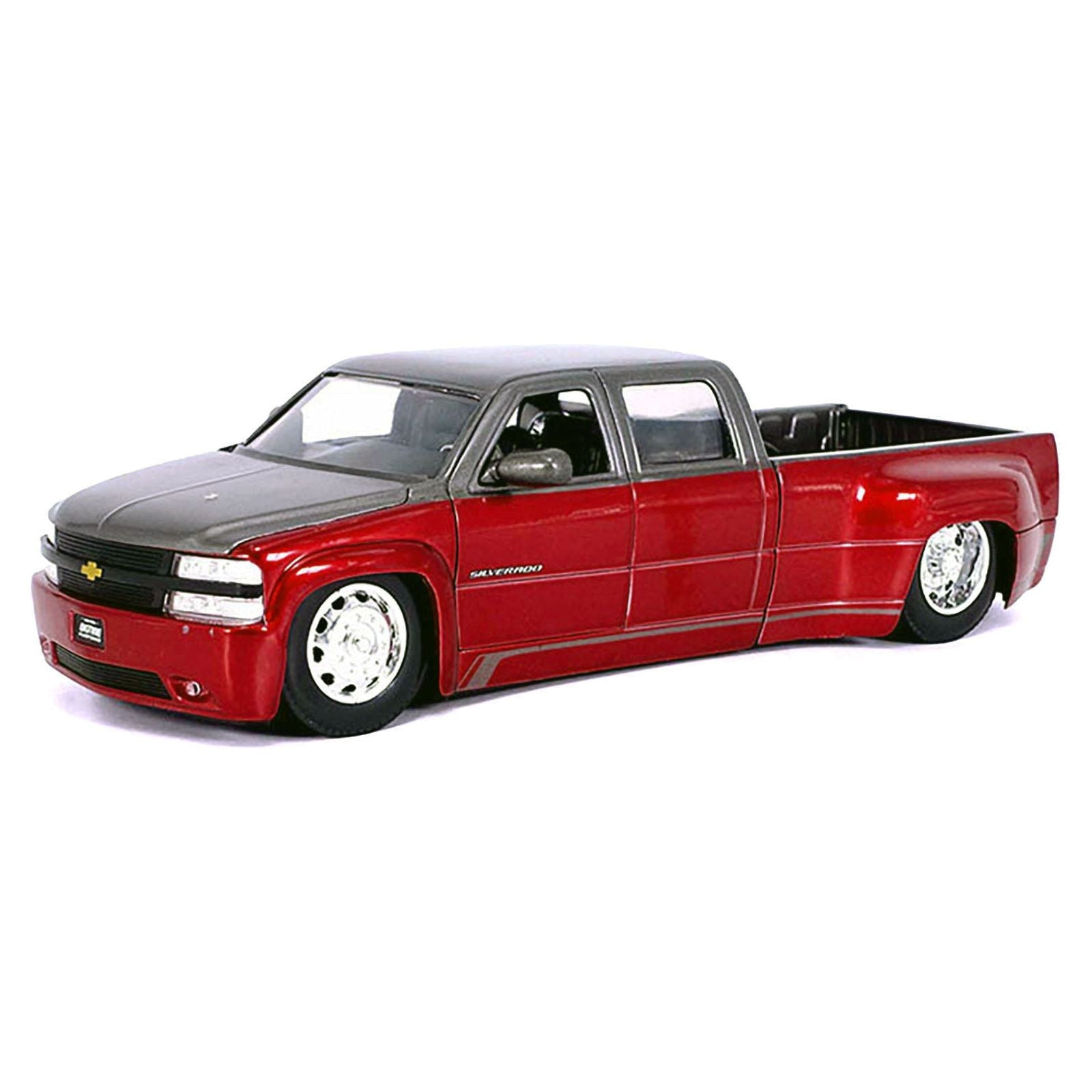 1999 Chevrolet Silverado Dually Pickup Truck Red Metallic and Gray with Stock Wheels "Just Trucks" Series 1/24 Diecast Model Car by Jada - Jada - ModelCars.com