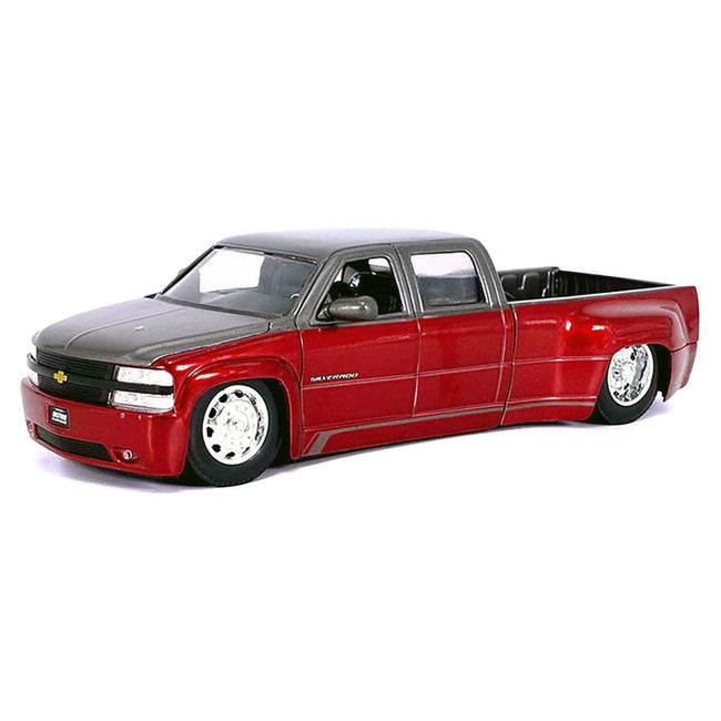 1999 Chevrolet Silverado Dually Pickup Truck Red Metallic and Gray with Stock Wheels "Just Trucks" Series 1/24 Diecast Model Car by Jada - Jada - ModelCars.com