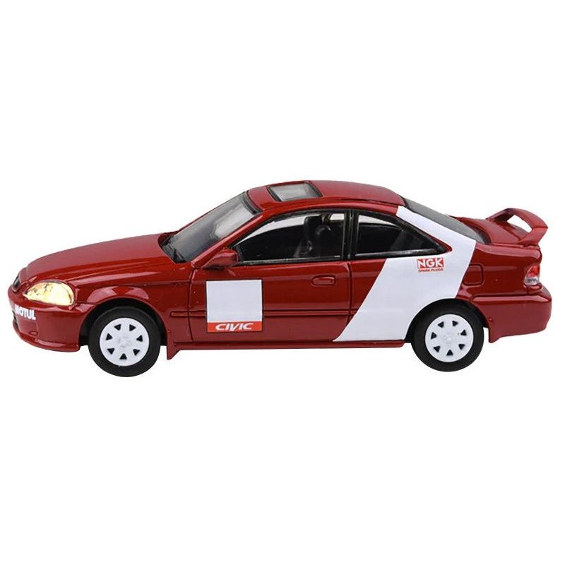 1999 Honda Civic Si EM1 "Kanjo Livery" Red with White Stripes 1/64 Diecast Model Car by Paragon Models - Paragon - ModelCars.com
