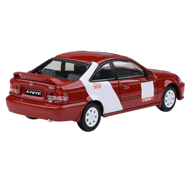 1999 Honda Civic Si EM1 "Kanjo Livery" Red with White Stripes 1/64 Diecast Model Car by Paragon Models-Paragon-ModelCars.com