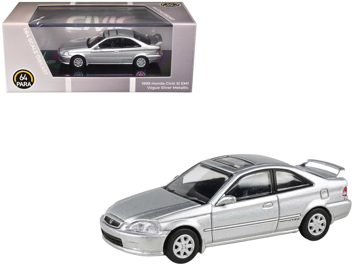 1999 Honda Civic Si EM1 Vogue Silver Metallic with Sunroof 1/64 Diecast Model Car by Paragon Models-Paragon-ModelCars.com