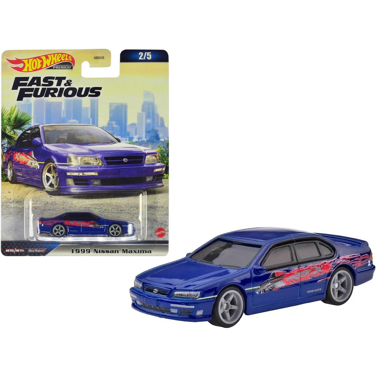 1999 Nissan Maxima Blue Metallic with Graphics "The Fast and The Furious" (2001) Movie "Fast & Furious" Series Diecast Model Car by Hot Wheels - Hotwheels - ModelCars.com