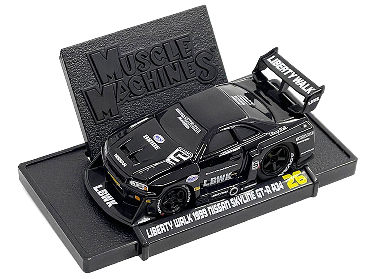1999 Nissan Skyline GT-R (R34) #5 "Liberty Walk" Black 1/64 Diecast Model Car by Muscle Machines-Muscle Machines-ModelCars.com