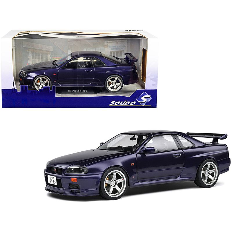 1999 Nissan Skyline GT - R (R34) RHD (Right Hand Drive) Midnight Purple Metallic 1/18 Diecast Model Car by Solido - Solido - ModelCars.com