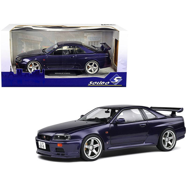 1999 Nissan Skyline GT - R (R34) RHD (Right Hand Drive) Midnight Purple Metallic 1/18 Diecast Model Car by Solido - Solido - ModelCars.com
