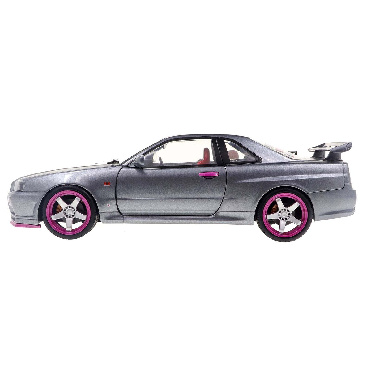 1999 Nissan Skyline GT-R (R34) RHD (Right Hand Drive) Silver Metallic with Purple Wheels 1/18 Diecast Model Car by Solido-Solido-ModelCars.com