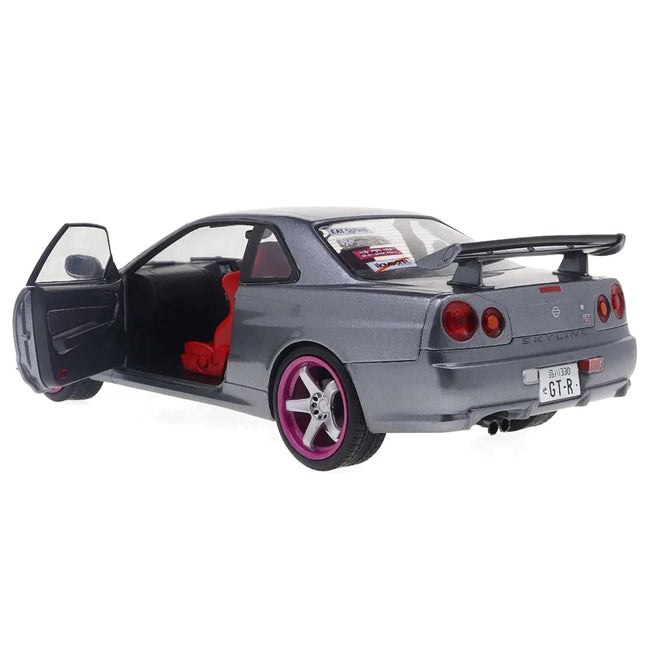 1999 Nissan Skyline GT-R (R34) RHD (Right Hand Drive) Silver Metallic with Purple Wheels 1/18 Diecast Model Car by Solido-Solido-ModelCars.com