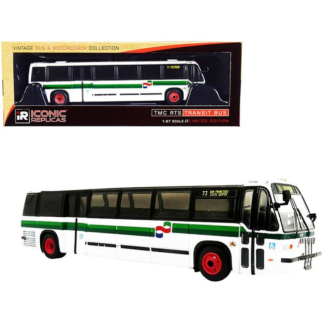 1999 TMC RTS Transit Bus 73 San Francisco Civic Center "Golden Gate Transit" White with Green Stripes "The Vintage Bus & Motorcoach Collection" 1/87 (HO) Diecast Model by Iconic Replicas - Iconic Replicas - ModelCars.com