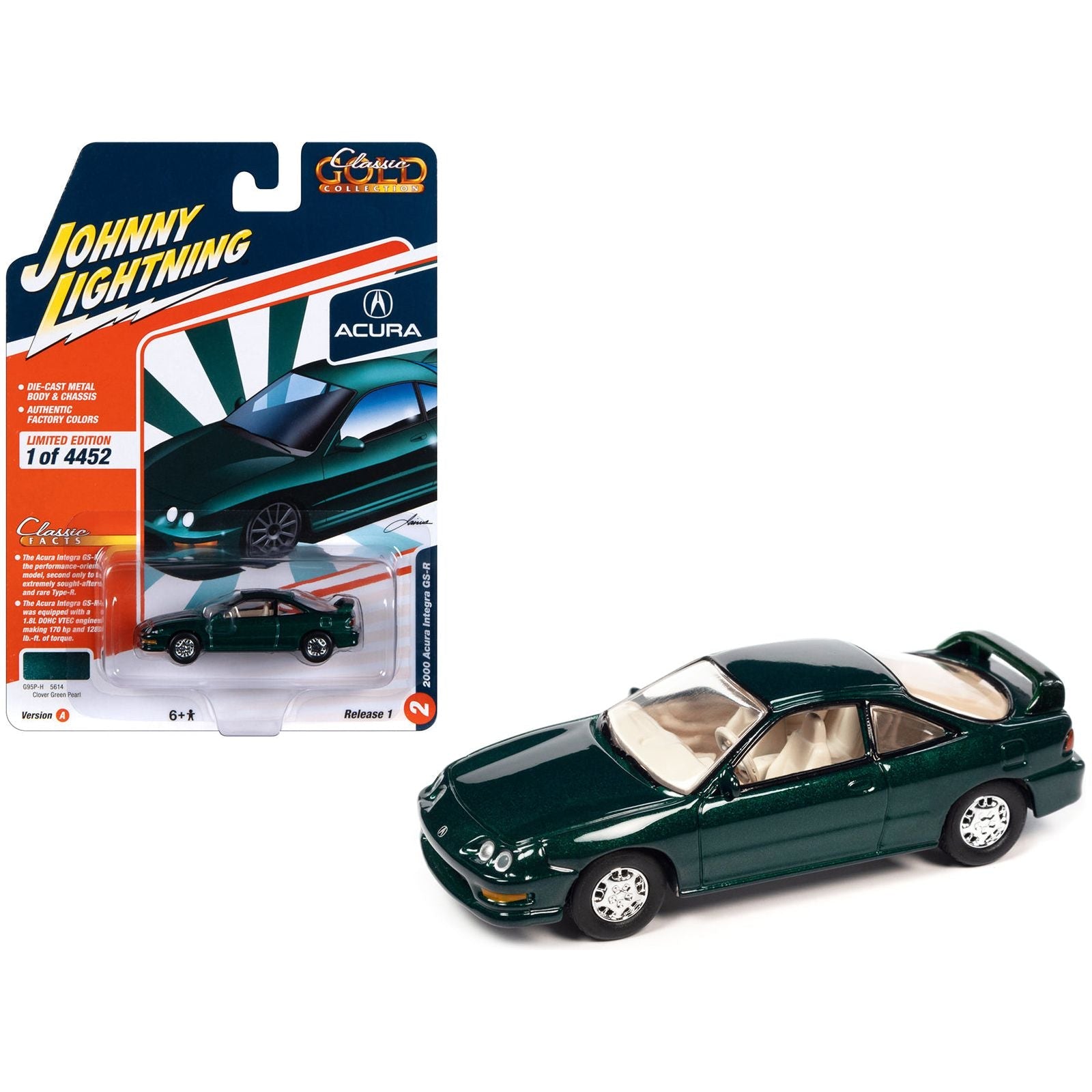 2000 Acura Integra GS - R Clover Green Pearl Metallic "Classic Gold Collection" 2023 Release 1 Limited Edition to 4452 pieces Worldwide 1/64 Diecast Model Car by Johnny Lightning - Johnny Lightning - ModelCars.com