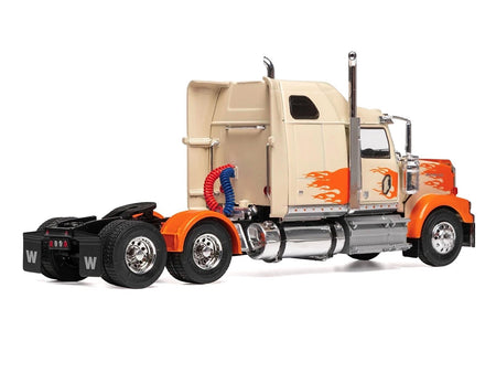 2000 Western Star 4900 Truck Tractor Cream with Orange Flames 1/43 Diecast Model Car by IXO Models-IXO-ModelCars.com