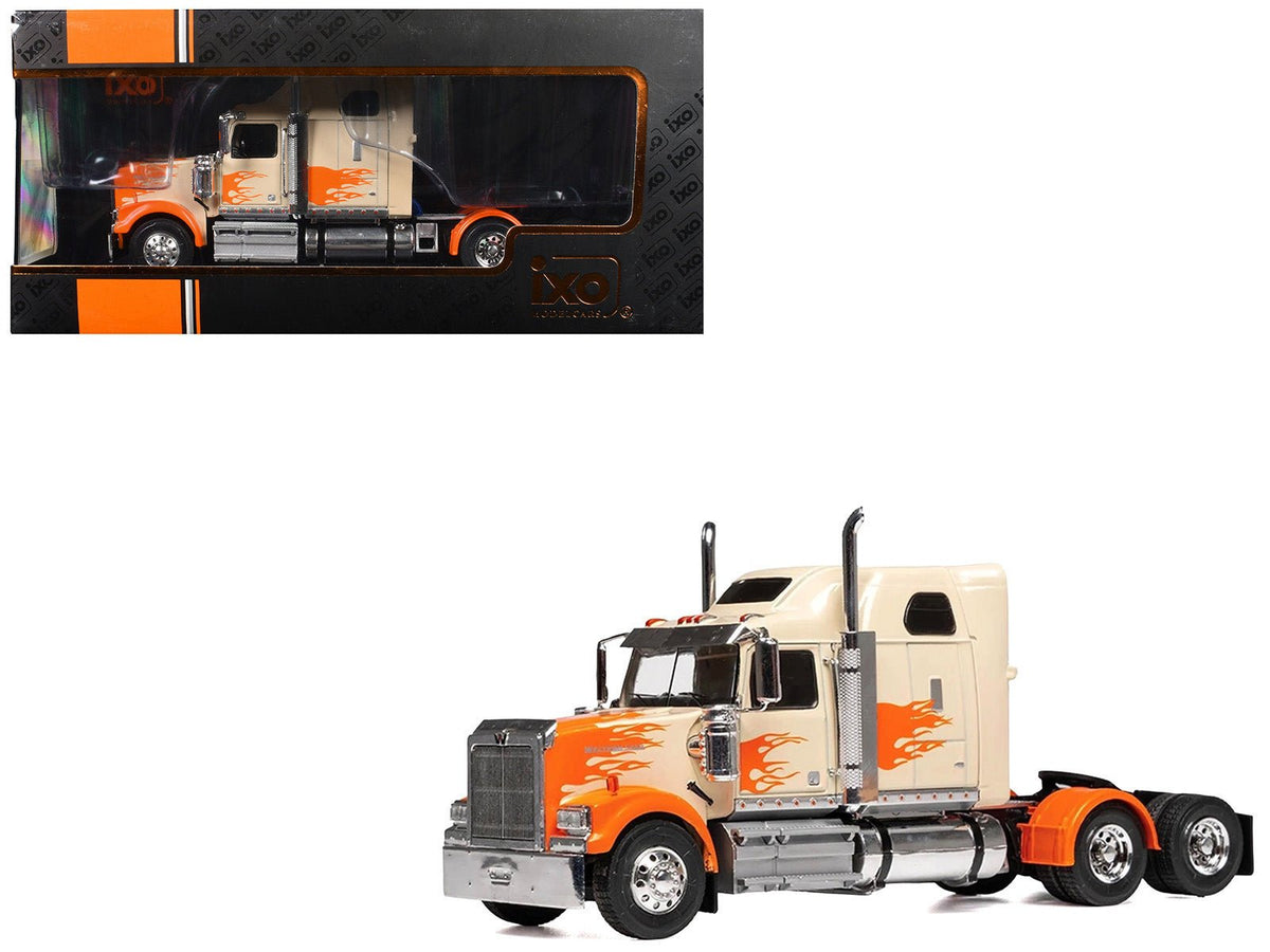 2000 Western Star 4900 Truck Tractor Cream with Orange Flames 1/43 Diecast Model Car by IXO Models-IXO-ModelCars.com