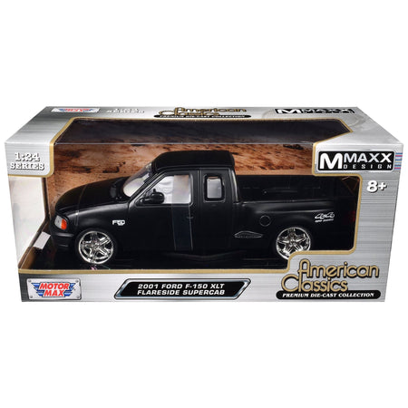2001 Ford F-150 XLT Flareside Supercab Pickup Truck Matt Black with White Interior "Maxx Design" "American Classics" Series 1/24 Diecast Model Car by Motormax-Motormax-ModelCars.com