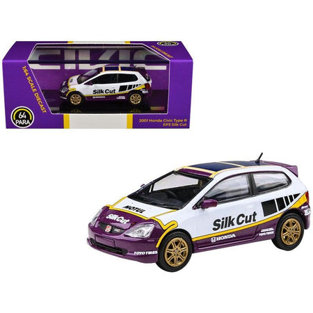 2001 Honda Civic Type R EP3 "Silk Cut" White and Purple with Graphics 1/64 Diecast Model Car by Paragon Models - Paragon - ModelCars.com