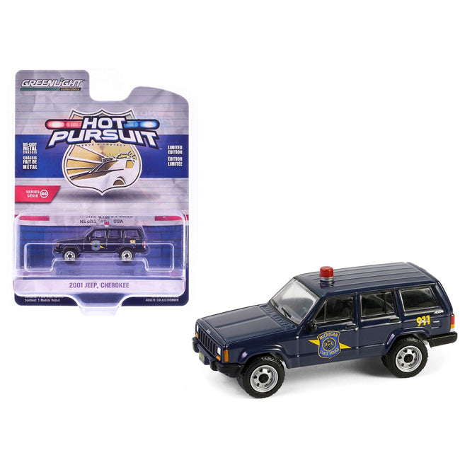 2001 Jeep Cherokee "Michigan State Police" Dark Blue "Hot Pursuit" Series 46 1/64 Diecast Model Car by Greenlight-Greenlight-ModelCars.com