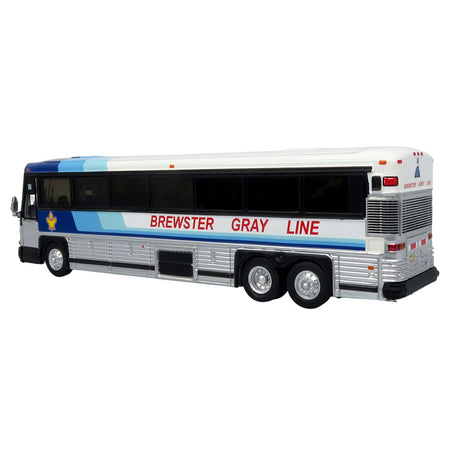 2001 MCI D4000 Coach Bus "Brewster Gray Line" White with Blue Stripes "Vintage Bus & Motorcoach Collection" Limited Edition to 504 pieces Worldwide 1/87 (HO) Diecast Model by Iconic Replicas-Iconic Replicas-ModelCars.com